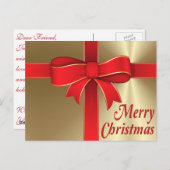 Briefkaart - Red Bow & Ribbon on Gold (Voorkant / Achterkant)