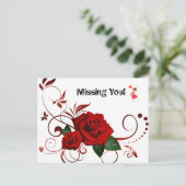 Briefkaart Red Rose Red Hearts Missing youI (Staand voorkant)