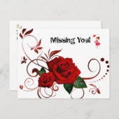 Briefkaart Red Rose Red Hearts Missing youI (Voorkant / Achterkant)