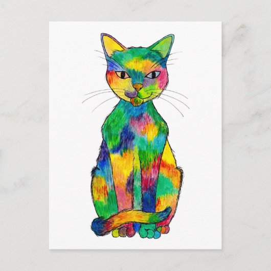 Briefkaart regenboogkat (Voorkant)