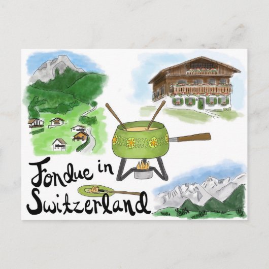 Briefkaart reisketting: Fondue in Zwitserland (Voorkant)