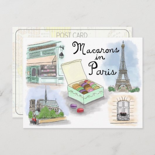 Briefkaart reisketting: Macarons in Parijs Frankri (Voorkant / Achterkant)
