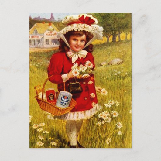 Briefkaart  Retro Advertisement grocery Girl (Voorkant)