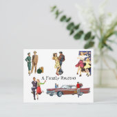 Briefkaart Retro Feestelijke Fun Familiereünie (Staand voorkant)