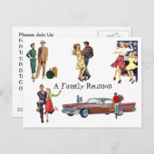 Briefkaart Retro Feestelijke Fun Familiereünie (Voorkant / Achterkant)