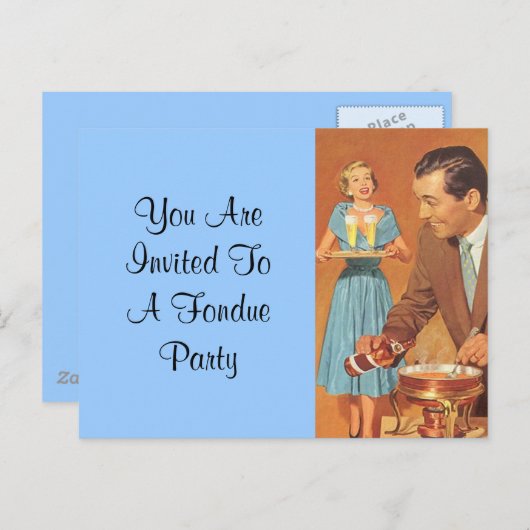 Briefkaart  Retro Fun Fondue Party Uitnodiging (Voorkant / Achterkant)
