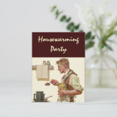 Briefkaart Retro-Man maakt koffiehuisopwarming (Staand voorkant)