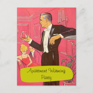 Briefkaart Retro Man Toast Toast Housewarming Part