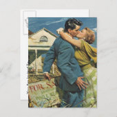 Briefkaart  retro-paar Housewarming Party (Voorkant / Achterkant)