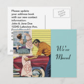 Briefkaart retro paar verhuizen in verplaatst nieu (Voorkant / Achterkant)