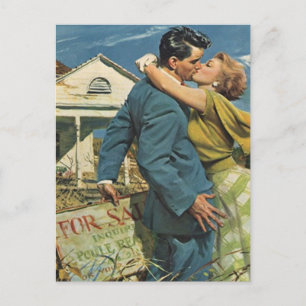 Briefkaart retro paar verhuizen in verplaatst nieu
