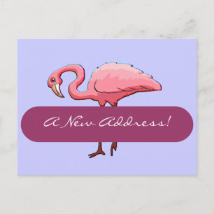 Briefkaart Retro Roze Flamingo Nieuw Adres Aankond