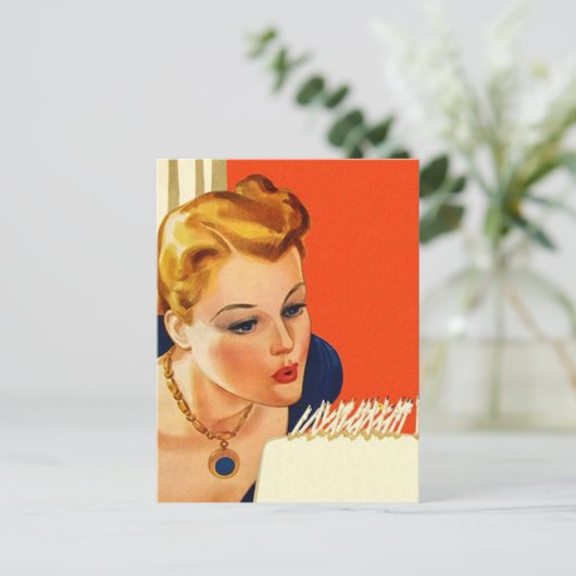 Briefkaart Retro Verjaardag Party Cake Blow PC (Staand voorkant)