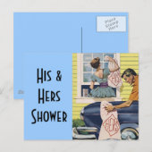 Briefkaart  Retro Zijn Hers Douche Uitnodigingen (Voorkant / Achterkant)