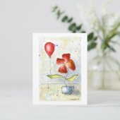 Briefkaart rode ballon en ventilator Waterverf (Staand voorkant)