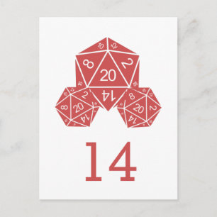 Briefkaart rood D20-controletabel
