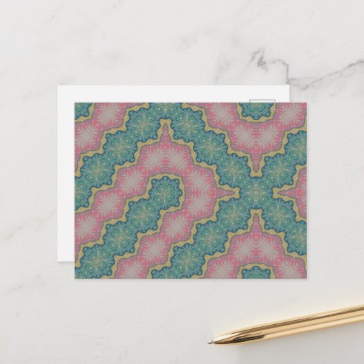 Briefkaart Roze Groen Ontwerp Abstract (Voorkant / Achterkant in situ)