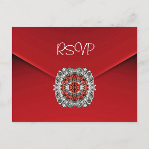 Briefkaart RSVP Uitnodiging Rood Diamanten Juweel