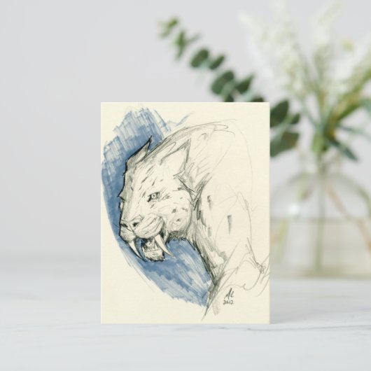 Briefkaart Saber Tooth Tiger (Staand voorkant)
