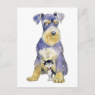 Briefkaart Schnauzer en Kitten