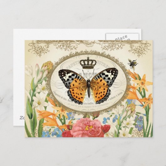 briefkaart Shabby Chic Buttefly (Voorkant / Achterkant)