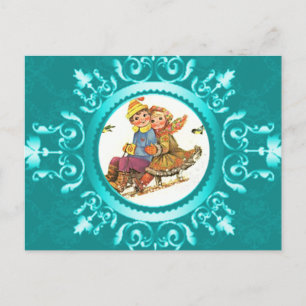 Briefkaart Sleigh Ride of uw foto Icy Blue Lijst