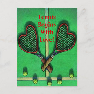 Briefkaart Sportspelers Tennis begint met liefde!