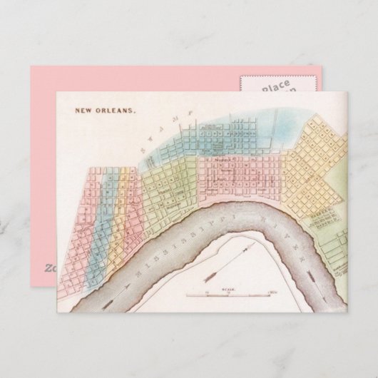 Briefkaart stad New Orleans Louisiana-kaart (Voorkant / Achterkant)