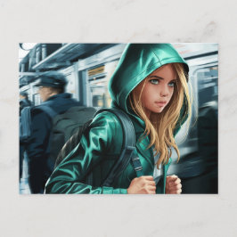 Briefkaart ter illustratie van jonge reizigers