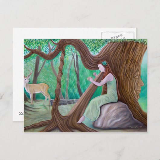 briefkaart "The Harpist and the Tree" (Voorkant / Achterkant)