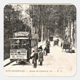  briefkaart, Tram in Fontainbleau, Vierkante Sticker