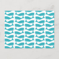 Briefkaart Turquoise Blue Whale Pattern