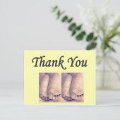 Briefkaart Twins Baby bedankt geel (Staand voorkant)