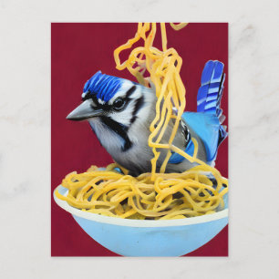 Briefkaart van Bluejay Eating Spaghetti
