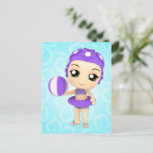 Briefkaart van Chibi Girl Pool Party (Staand voorkant)