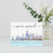 Briefkaart van Chicago Skyline Moving Announcement (Staand voorkant)