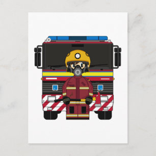 Briefkaart van de brandweermotor