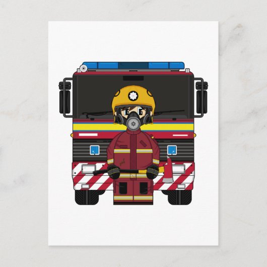 Briefkaart van de brandweermotor (Voorkant)