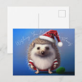 Briefkaart van de egel Santa Claus (Voorkant / Achterkant)