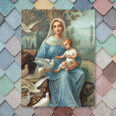 Briefkaart van de Franse blauwe Madonna