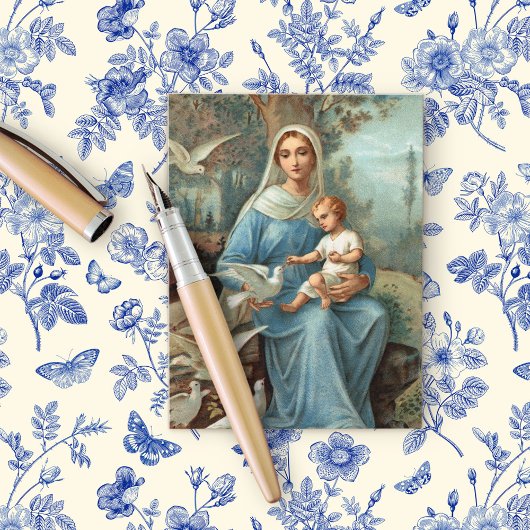 Briefkaart van de Franse blauwe Madonna