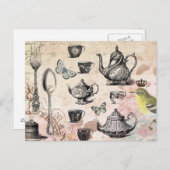 briefkaart van de  Franse Garden Tea Party (Voorkant / Achterkant)