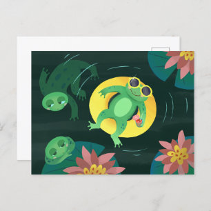 Briefkaart van de groene kikkers Summer Swim Pond