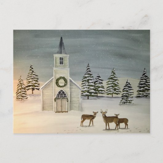 Briefkaart van de kerk en de winter (Voorkant)