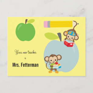 Briefkaart van de Monkeys Greeting New Teacher Sch