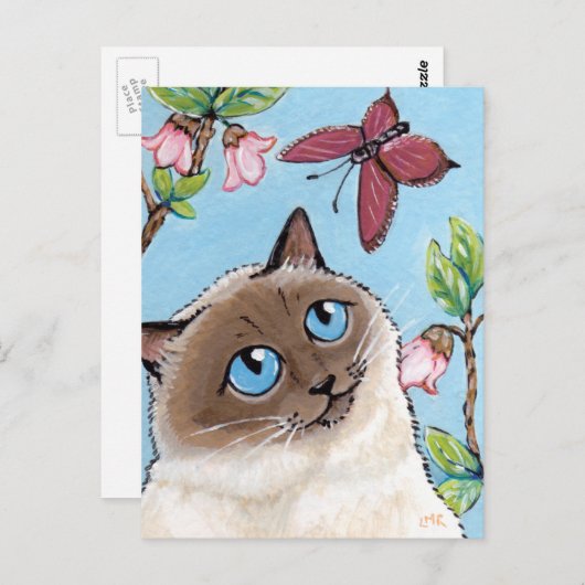 Briefkaart van de schilderkunst van Birman Cat en (Voorkant / Achterkant)