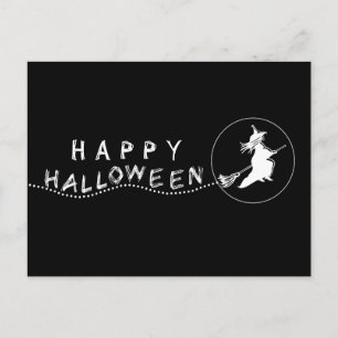 Briefkaart van de vliegende heek Halloween, zwart-
