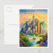 Briefkaart van de Waterverf van de skyline van hon (Voorkant / Achterkant)