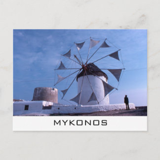 Briefkaart van de windmolen van Mykonos