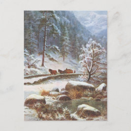 Briefkaart van de Winterscene met paarden en sneeu